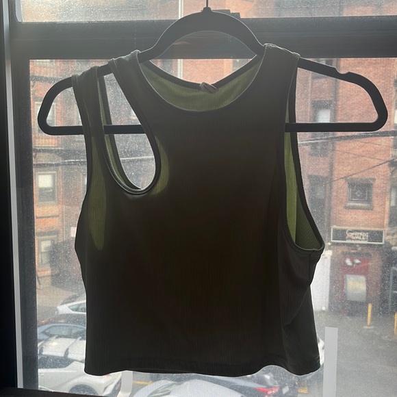Earthy blue-green tank with an off the shoulder piece US size L - Picture 3 of 6